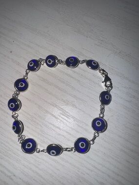 Sterling silver Evil Eye Link Bracelet - Blue